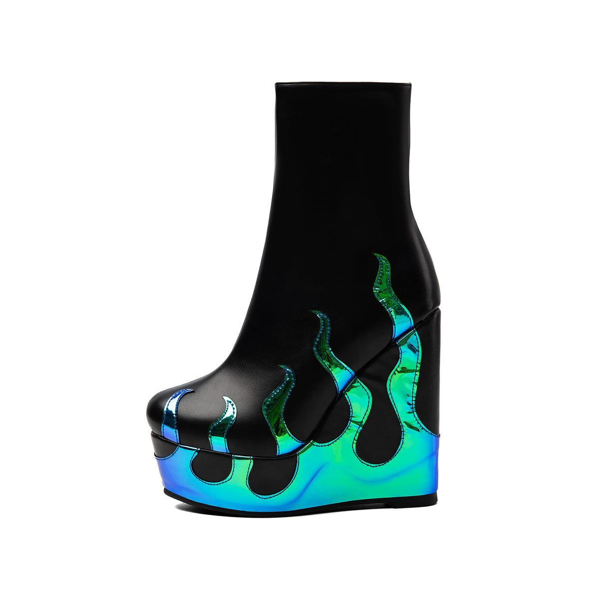 Gothic Flame Sculpted Wedge Ankle Boots – Platform Punk High Heel Booties