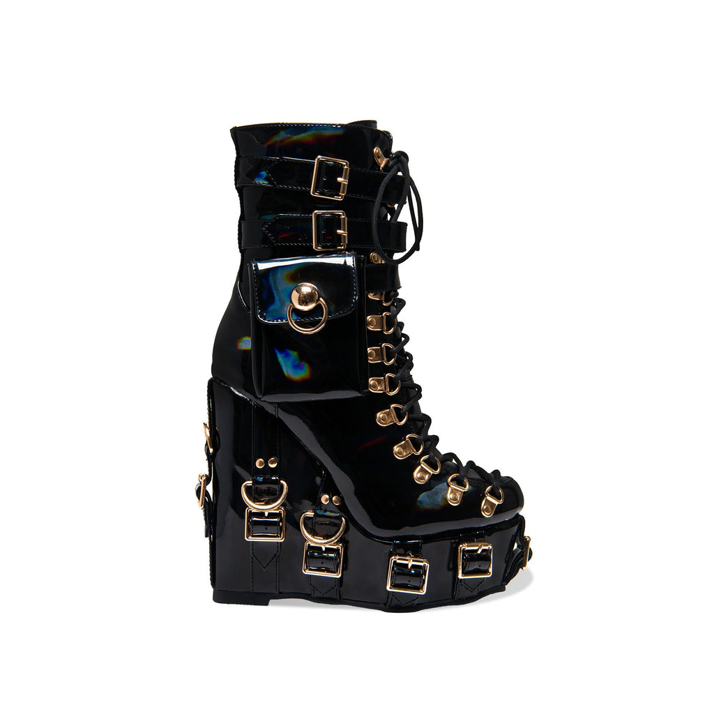 Women's Gothic Multi-Buckle Platform Wedge Ankle Boots – Chunky Punk High Heel Booties