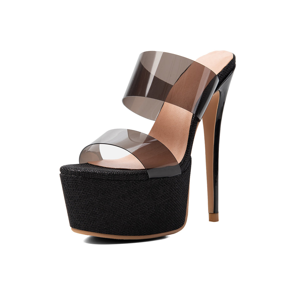 Clear PVC Platform Stiletto Sandals – Black High Heel Party Mules