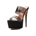 Clear PVC Platform Stiletto Sandals – Black High Heel Party Mules