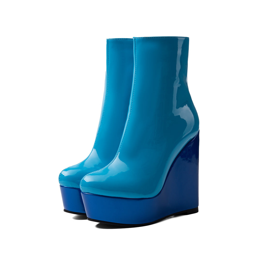Women's Platform Wedge Ankle Boots – Bold Blue High Heel Booties
