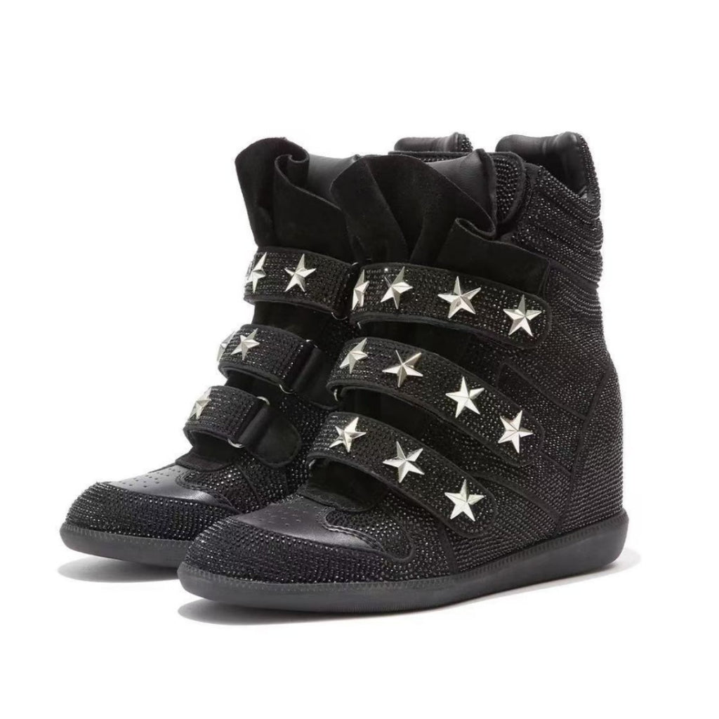 Rhinestone Platform Wedge Sneakers – Sparkly Glitter Wedge Boots