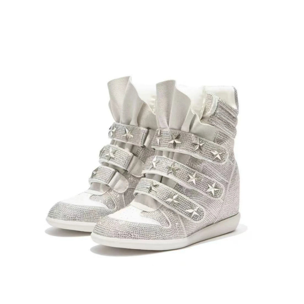 Rhinestone Platform Wedge Sneakers – Sparkly Glitter Wedge Boots