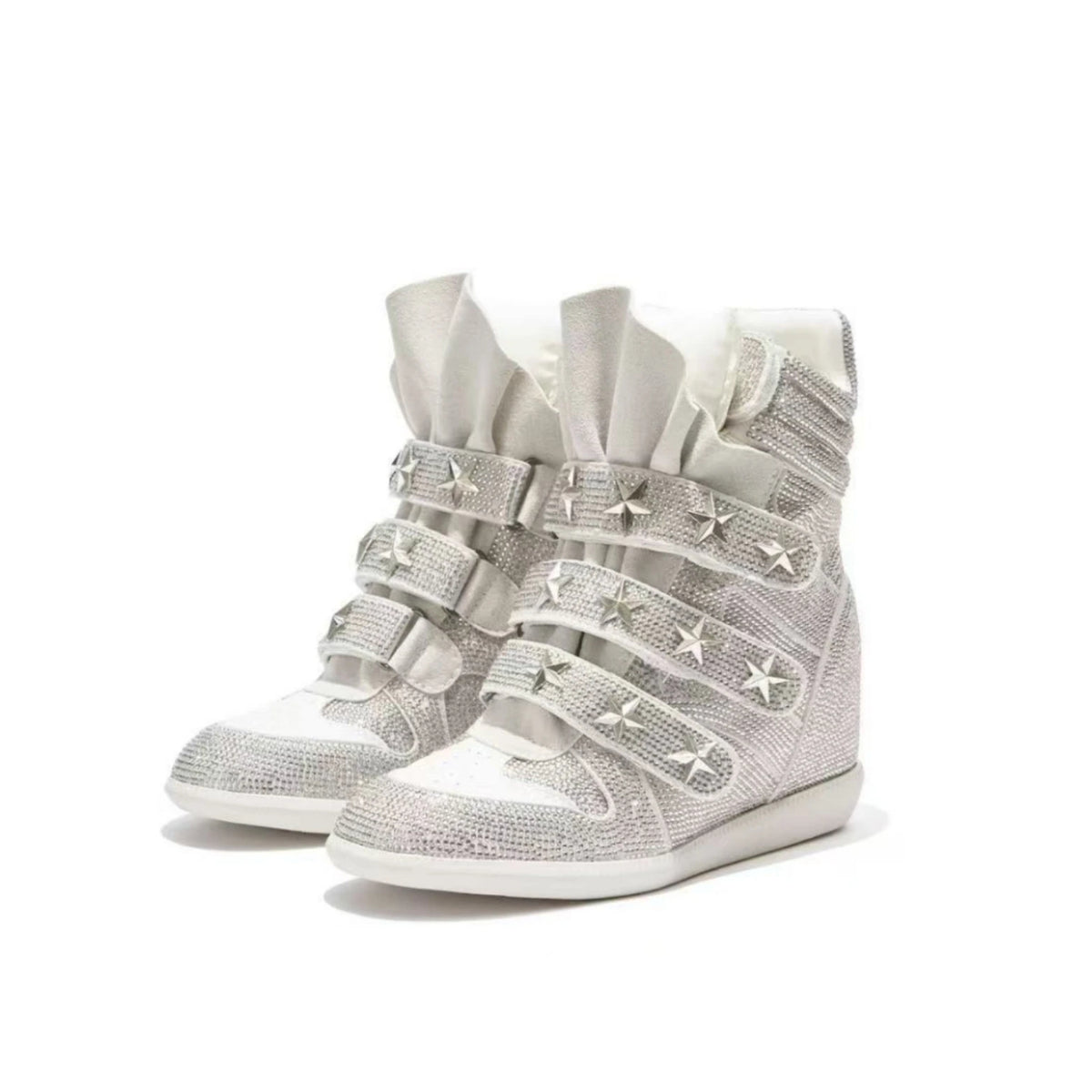 Rhinestone Platform Wedge Sneakers – Sparkly Glitter Wedge Boots