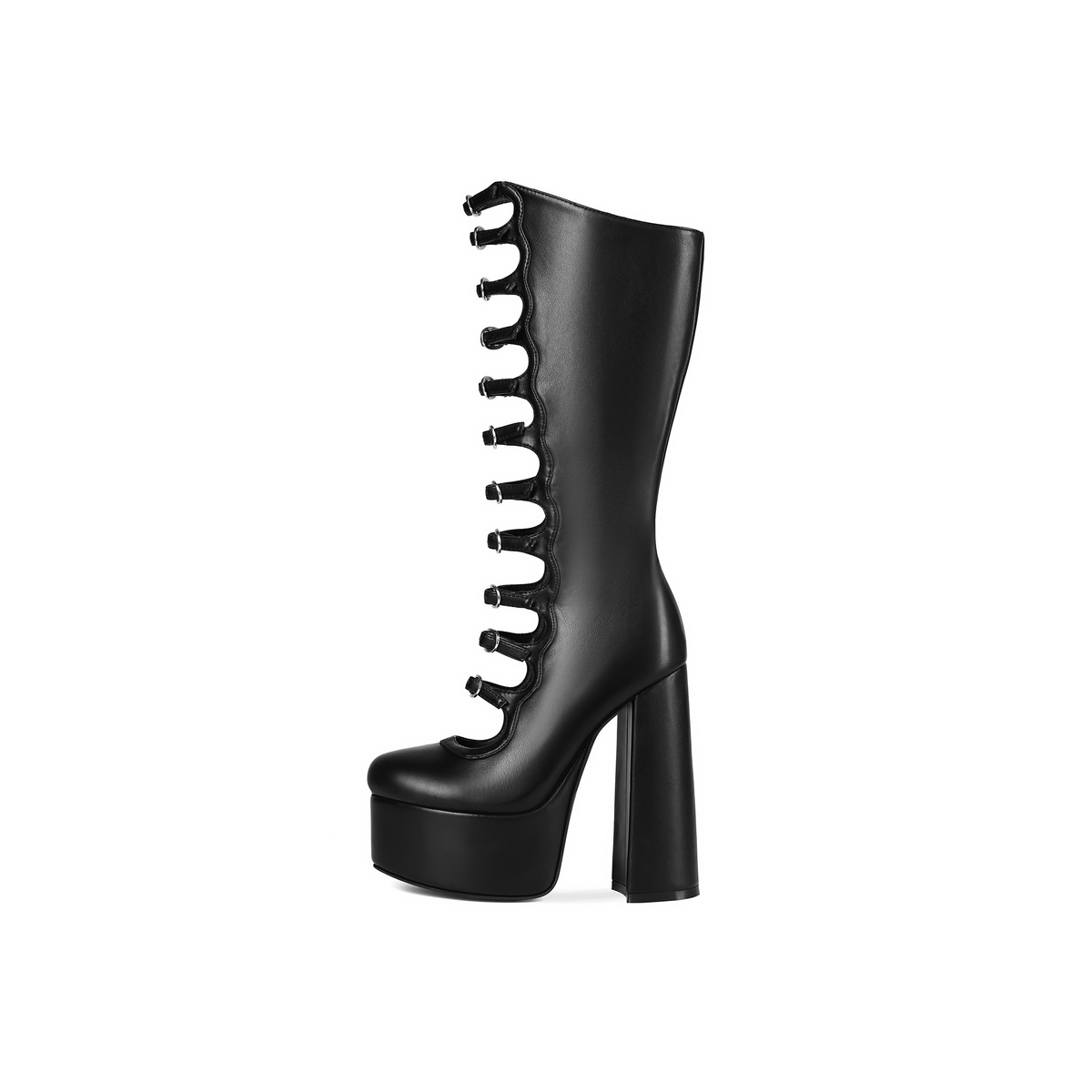 Punk Goth Hollow Buckle Platform Boots – Chunky Block High Heel Shoes