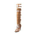 beige strappy over-the-knee gladiator high heel sandal boot
