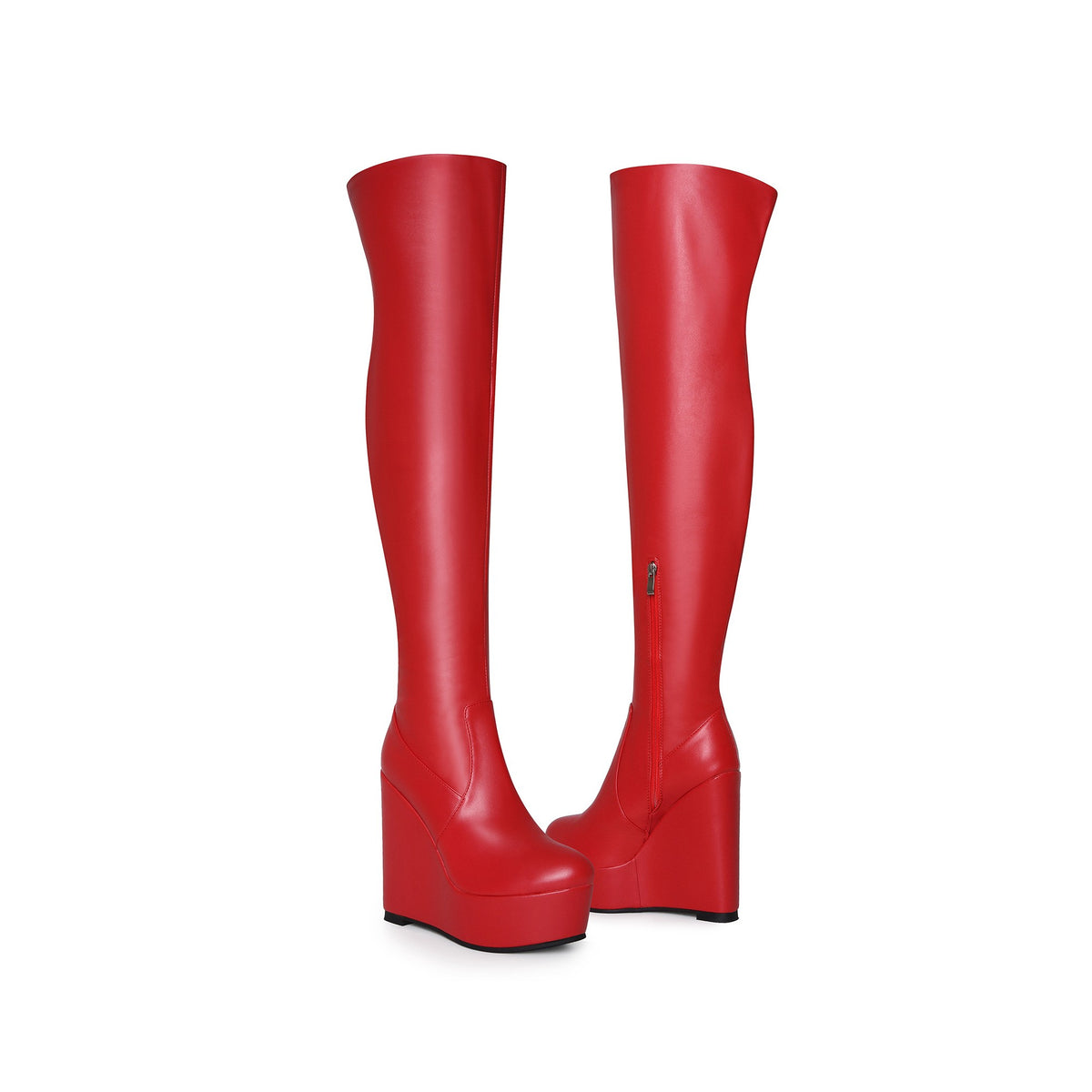 Red Platform Wedge Thigh-High Boots – High Heel Over-the-Knee Boots