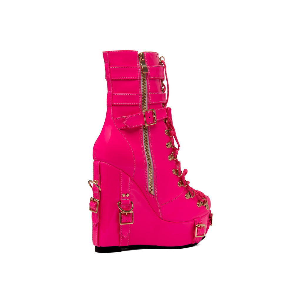 Fuchsia Gothic Multi-Buckle Platform Wedge Ankle Boots – Punk High Heel Booties