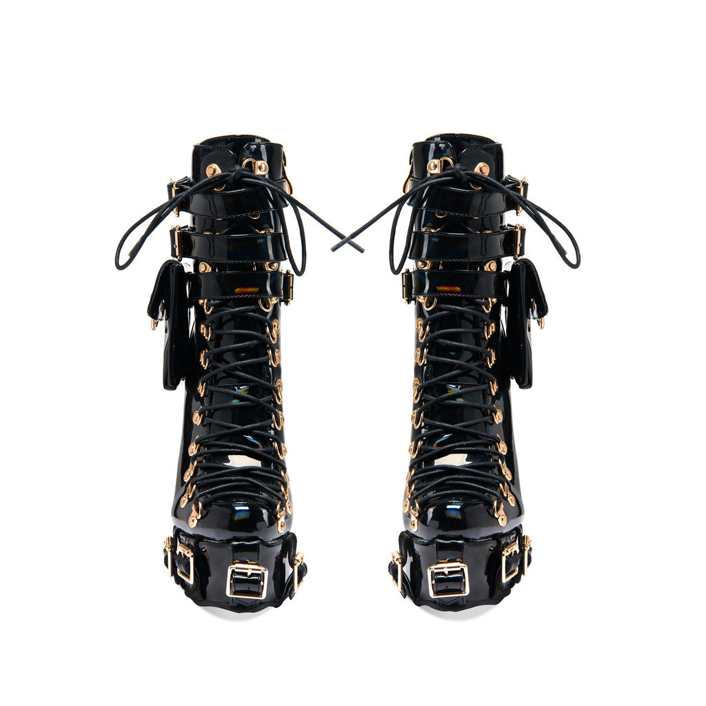 Women's Gothic Multi-Buckle Platform Wedge Ankle Boots – Chunky Punk High Heel Booties