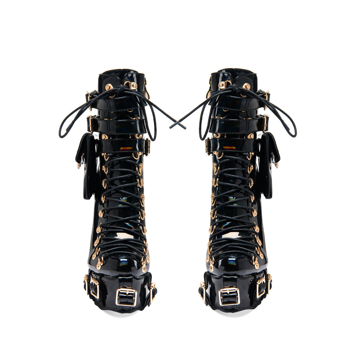 Women's Gothic Multi-Buckle Platform Wedge Ankle Boots – Chunky Punk High Heel Booties