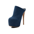 Peacock Blue Denim Platform Stiletto Sandals – Peep-Toe Runway High Heels