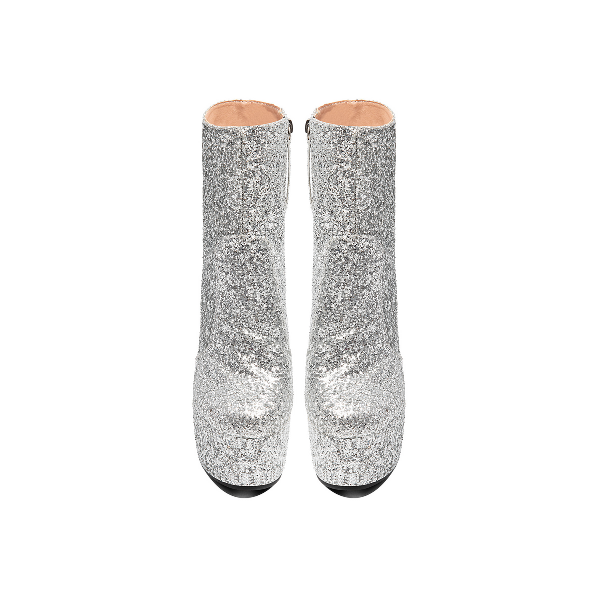 Silver Glitter Platform Ankle Boots – Chunky Block High Heel Shoes