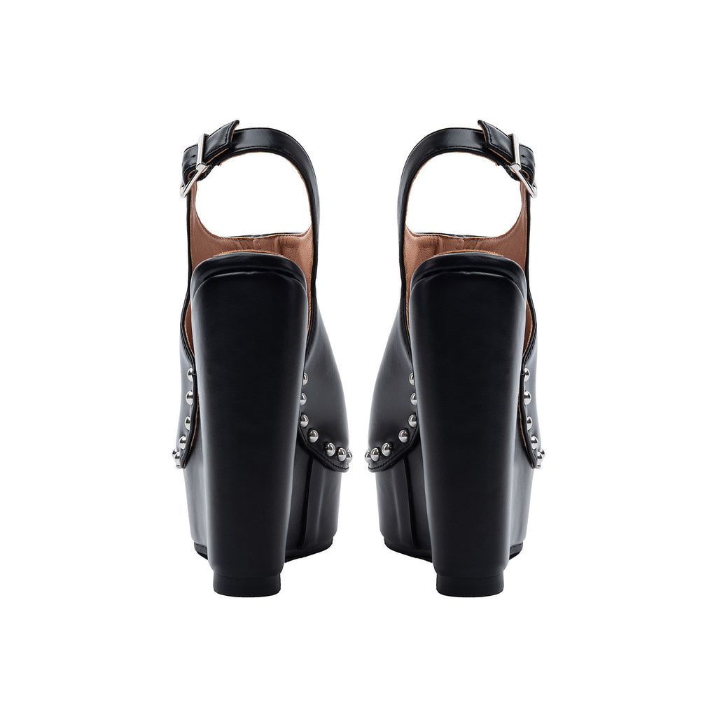 Black One-Strap Platform Wedge Sandals – Peep-Toe Evening High Heels