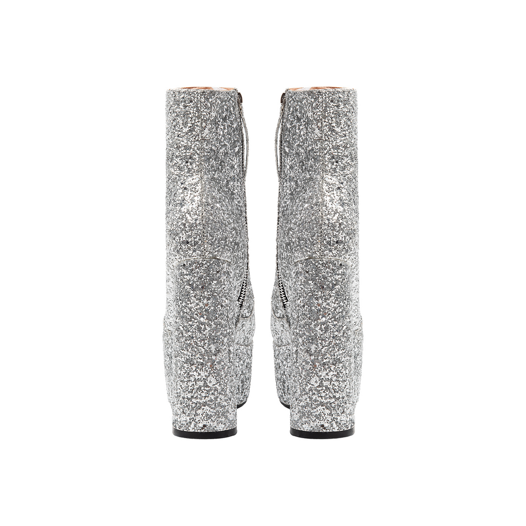 Silver Glitter Platform Ankle Boots – Chunky Block High Heel Shoes