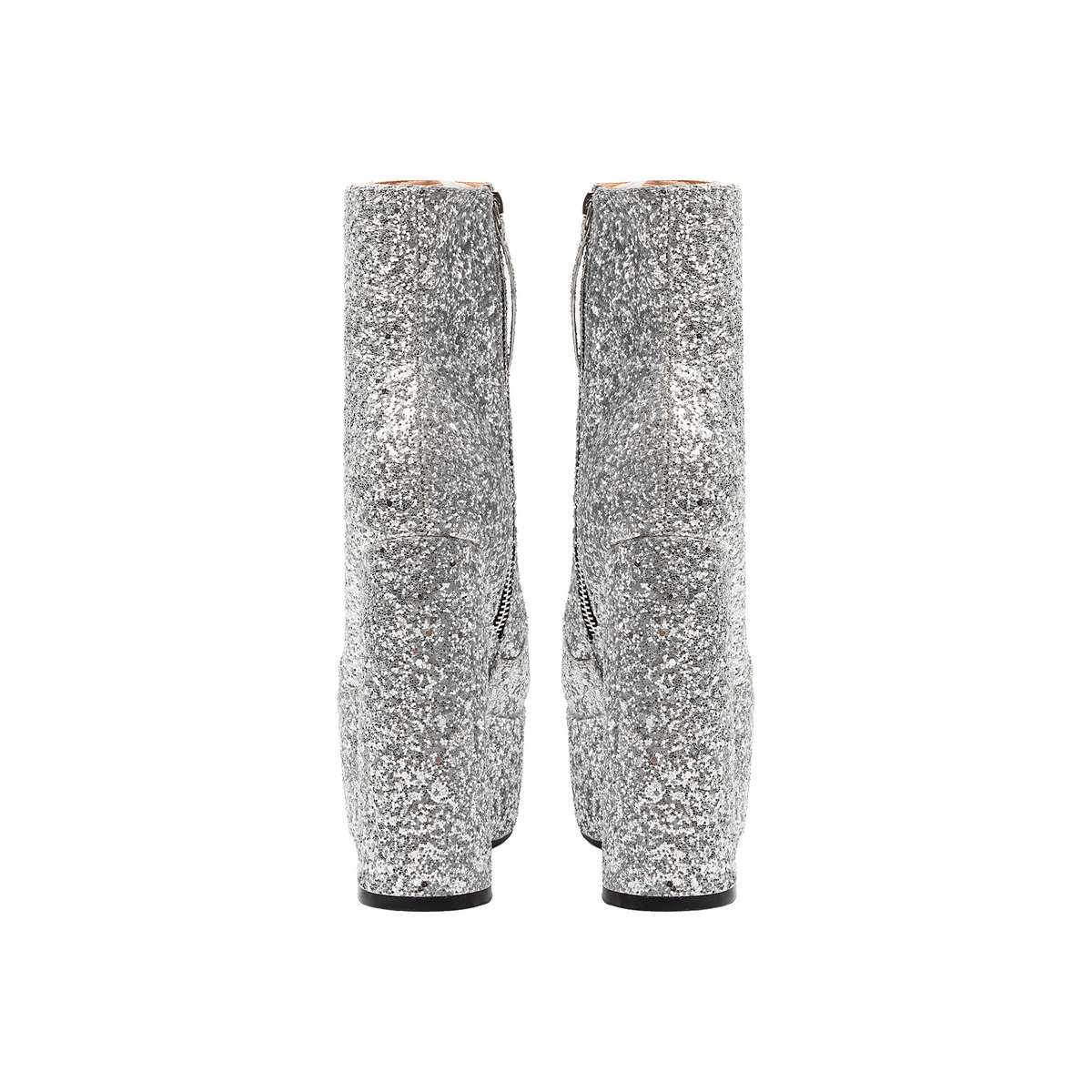Silver Glitter Platform Ankle Boots – Chunky Block High Heel Shoes
