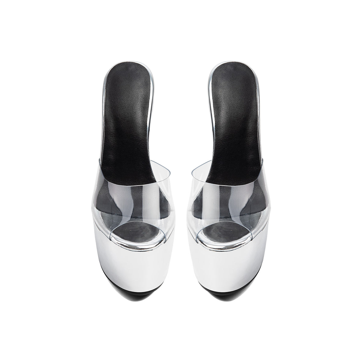 Clear PVC Platform Stiletto Sandals – Metallic Silver Peep-Toe Runway Party Shoes