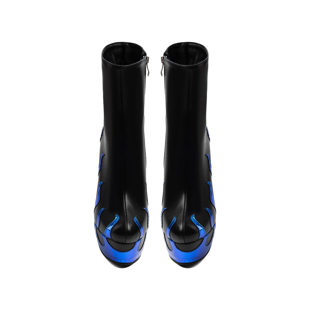 Gothic Flame Sculpted Wedge Ankle Boots – Platform Punk High Heel Booties