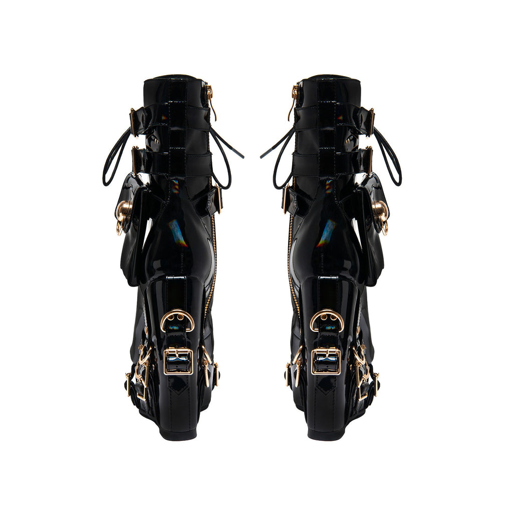 Women's Gothic Multi-Buckle Platform Wedge Ankle Boots – Chunky Punk High Heel Booties