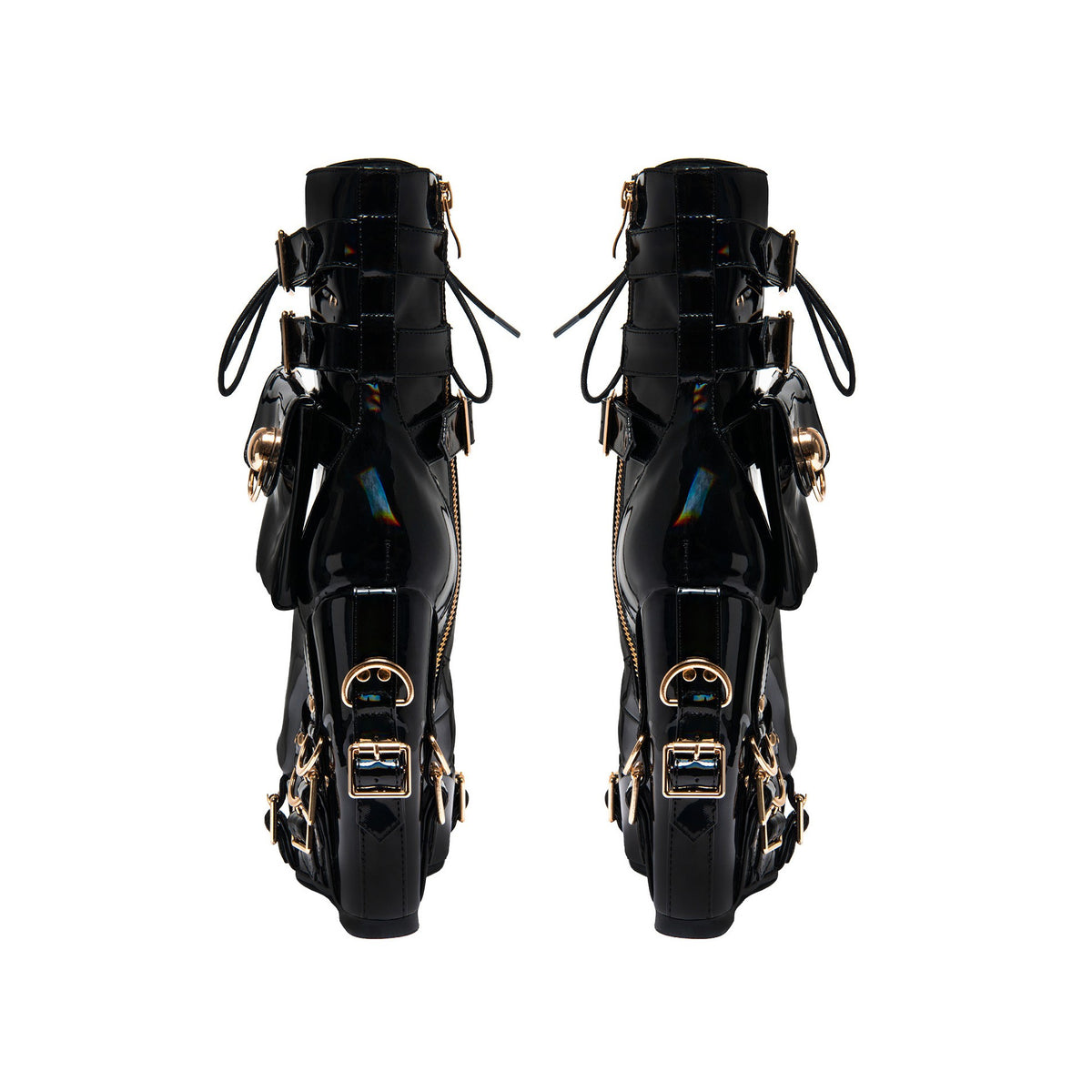 Women's Gothic Multi-Buckle Platform Wedge Ankle Boots – Chunky Punk High Heel Booties