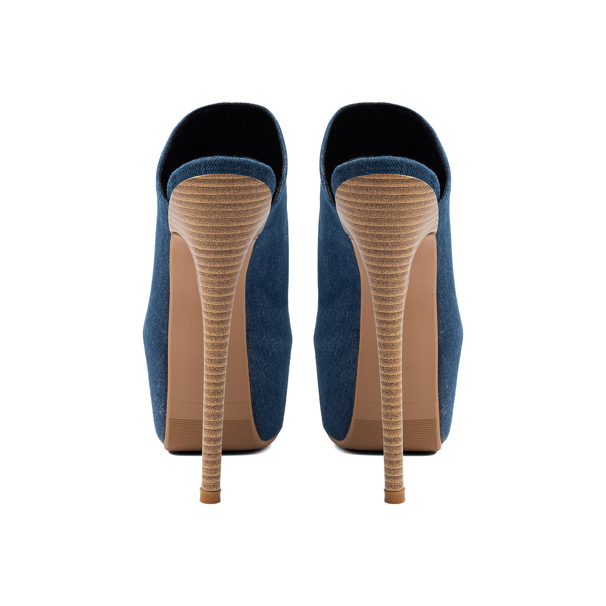 Peacock Blue Denim Platform Stiletto Sandals – Peep-Toe Runway High Heels
