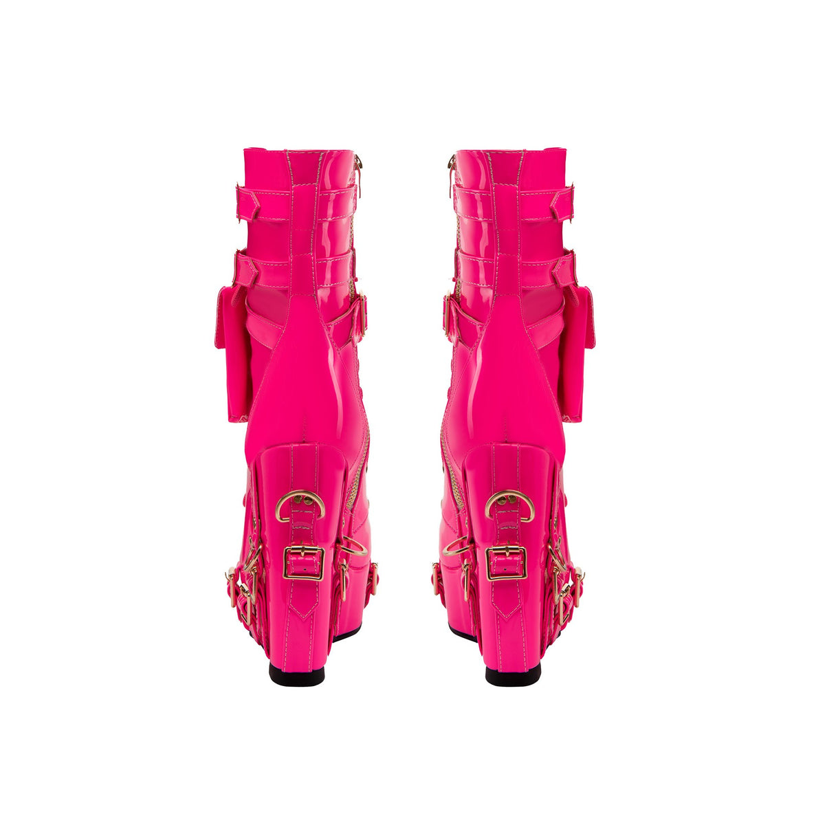 Fuchsia Gothic Multi-Buckle Platform Wedge Ankle Boots – Punk High Heel Booties