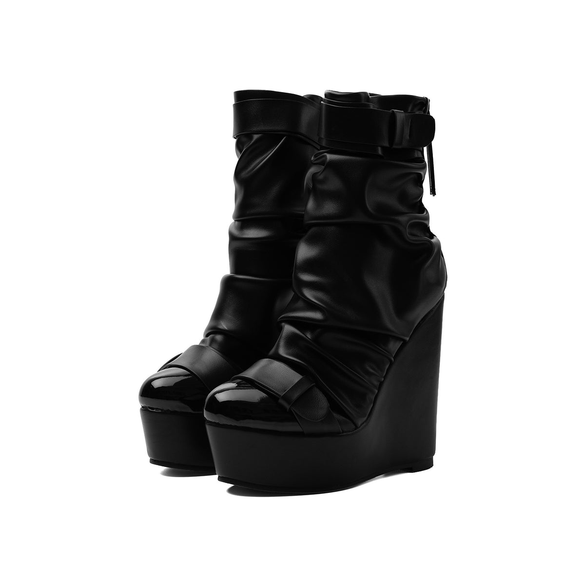 Gothic Multi-Buckle Platform Wedge Ankle Boots – Black Punk High Heel Booties
