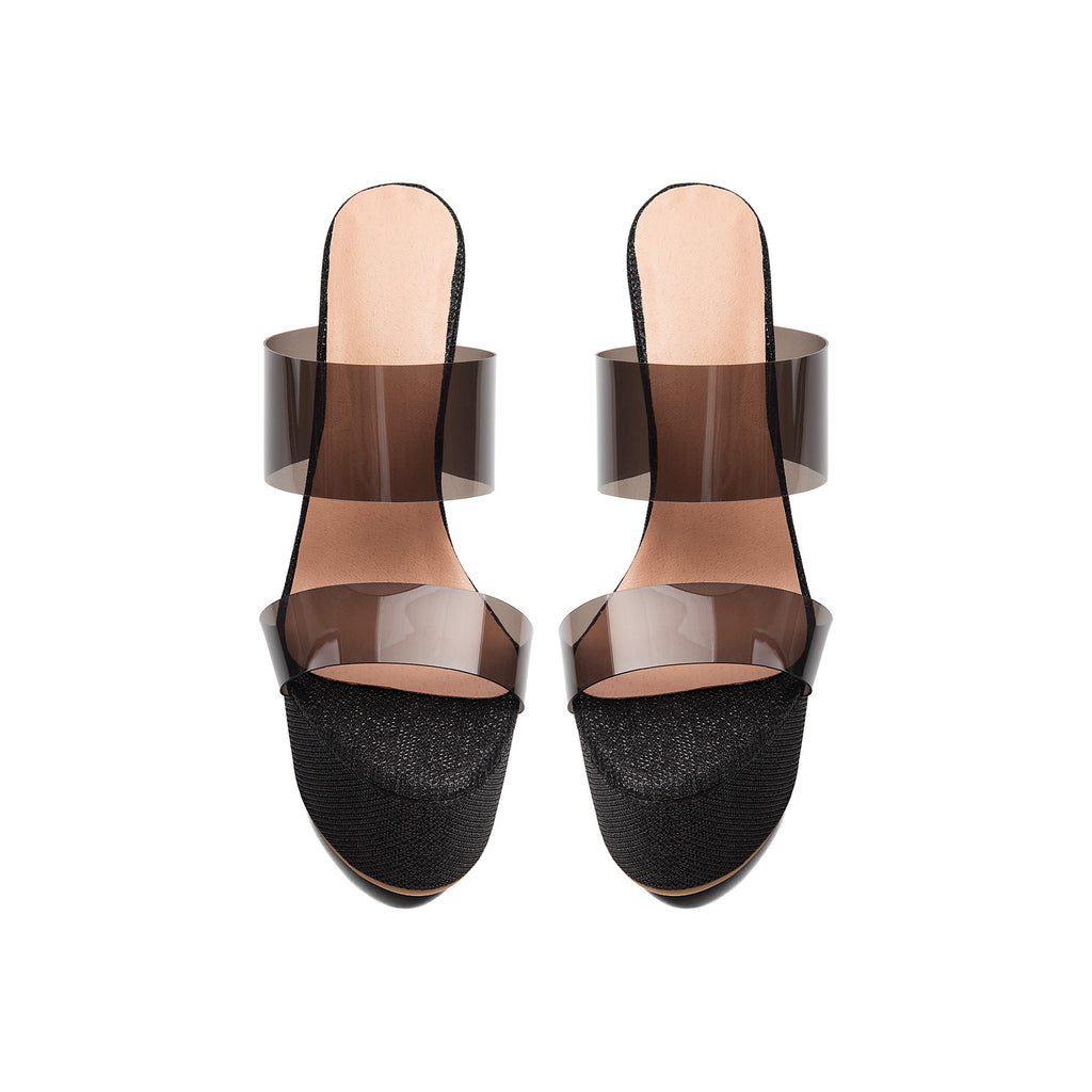 Clear PVC Platform Stiletto Sandals – Black High Heel Party Mules