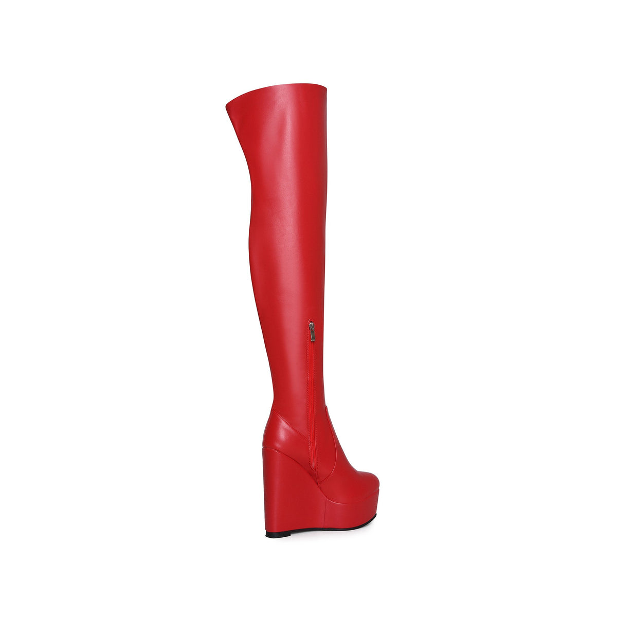 Red Platform Wedge Thigh-High Boots – High Heel Over-the-Knee Boots