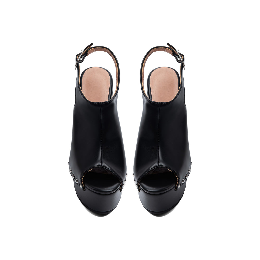Black One-Strap Platform Wedge Sandals – Peep-Toe Evening High Heels