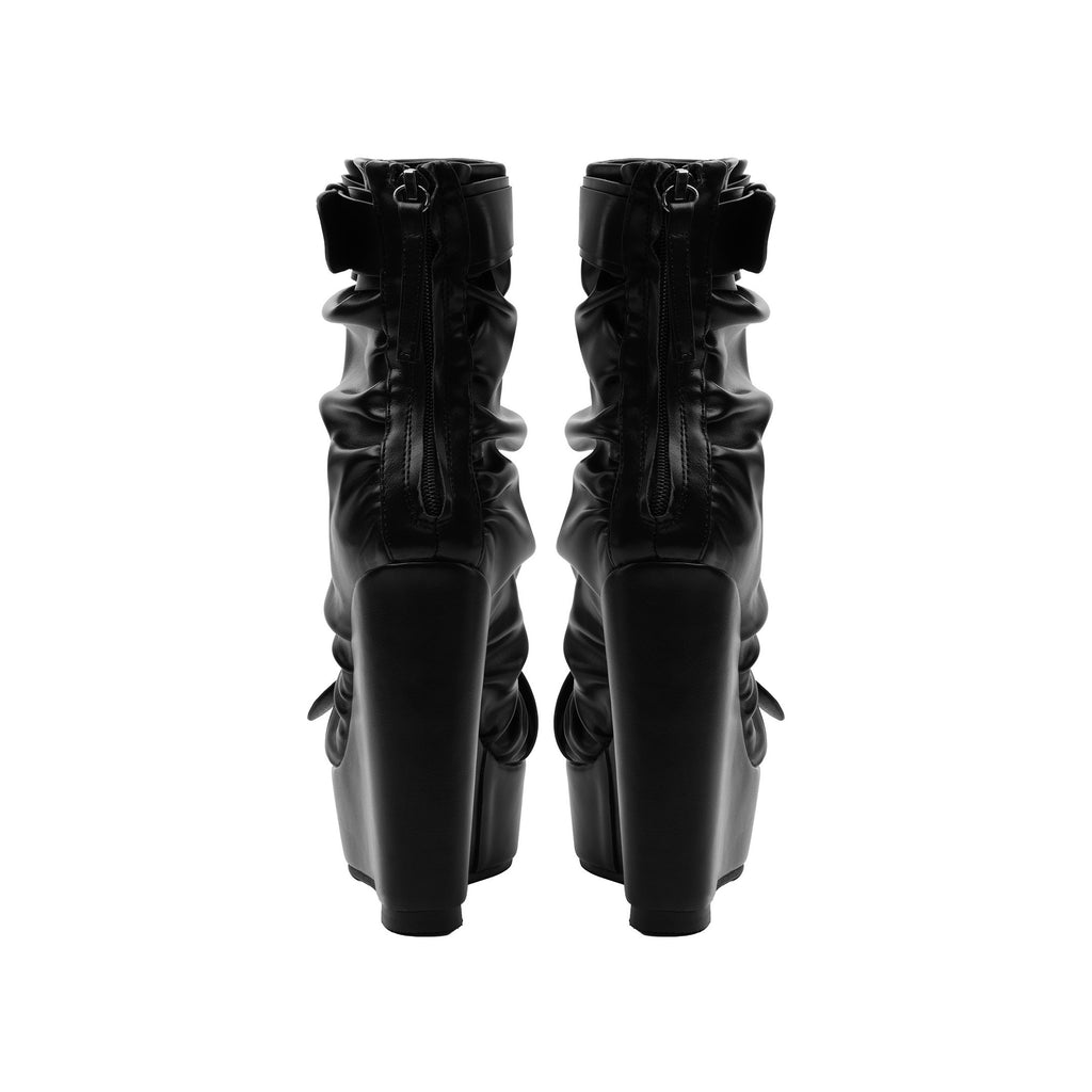Gothic Multi-Buckle Platform Wedge Ankle Boots – Black Punk High Heel Booties