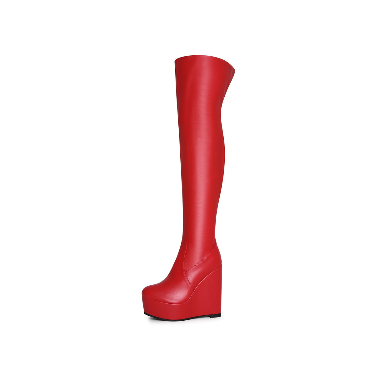 Red Platform Wedge Thigh-High Boots – High Heel Over-the-Knee Boots
