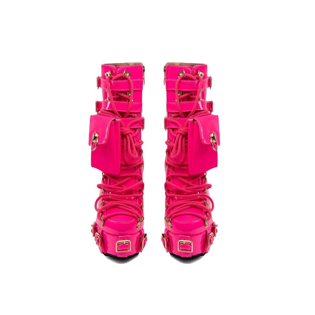 Fuchsia Gothic Multi-Buckle Platform Wedge Ankle Boots – Punk High Heel Booties