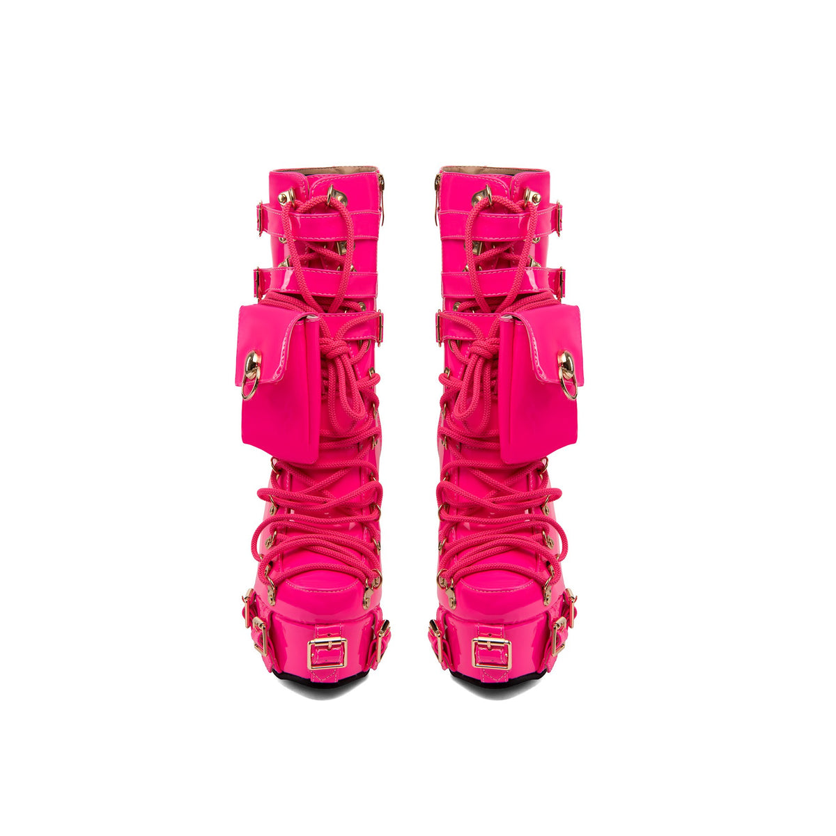 Fuchsia Gothic Multi-Buckle Platform Wedge Ankle Boots – Punk High Heel Booties