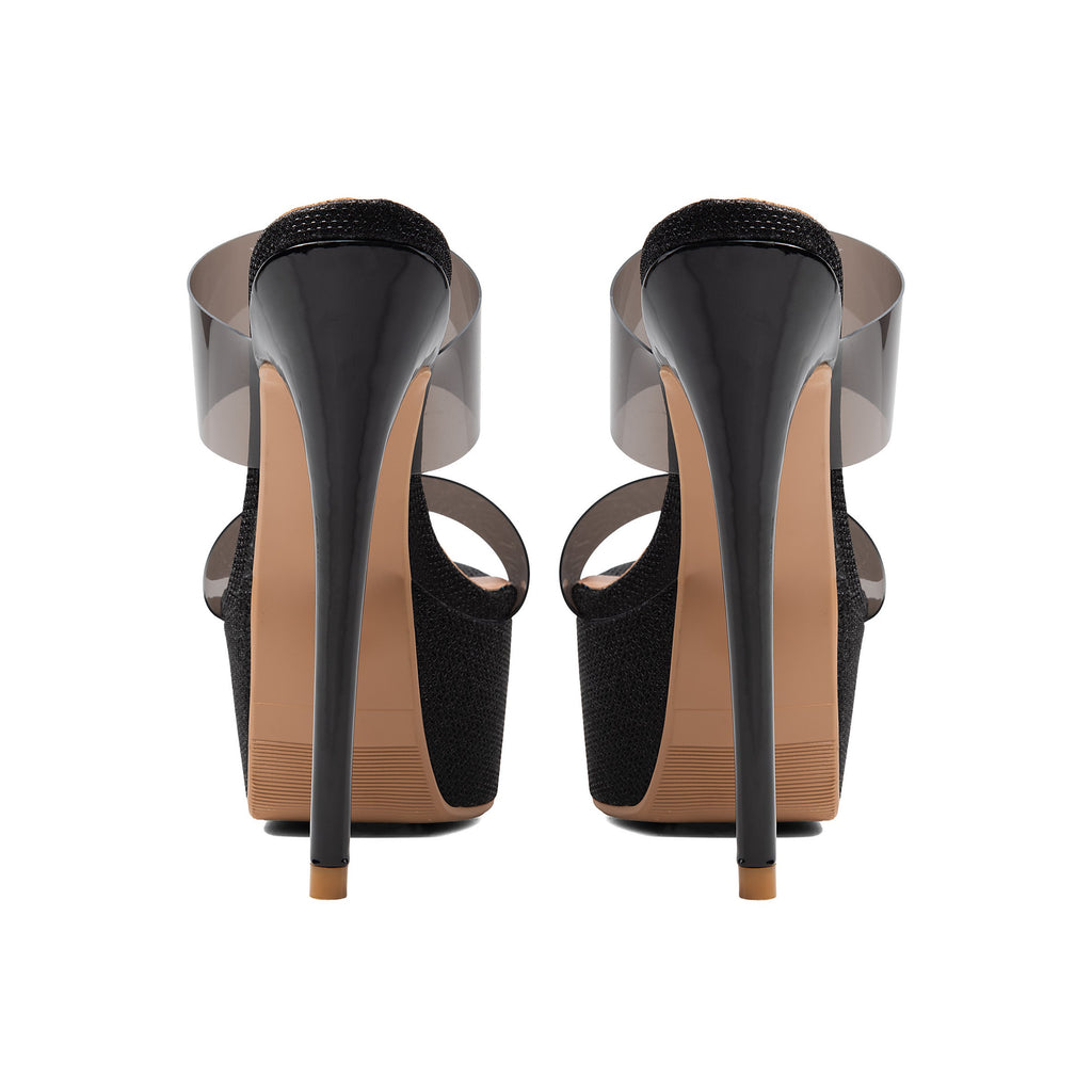 Clear PVC Platform Stiletto Sandals – Black High Heel Party Mules