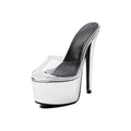 Clear PVC Platform Stiletto Sandals – Metallic Silver Peep-Toe Runway Party Shoes