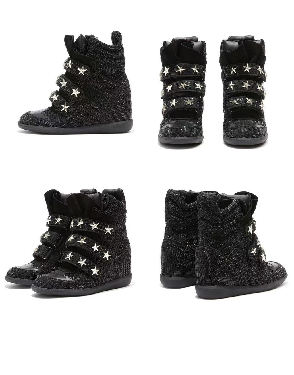 Rhinestone Platform Wedge Sneakers – Sparkly Glitter Wedge Boots