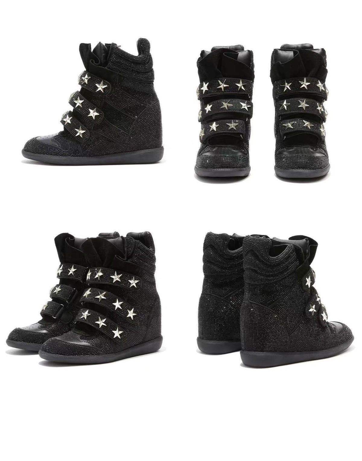 Rhinestone Platform Wedge Sneakers – Sparkly Glitter Wedge Boots