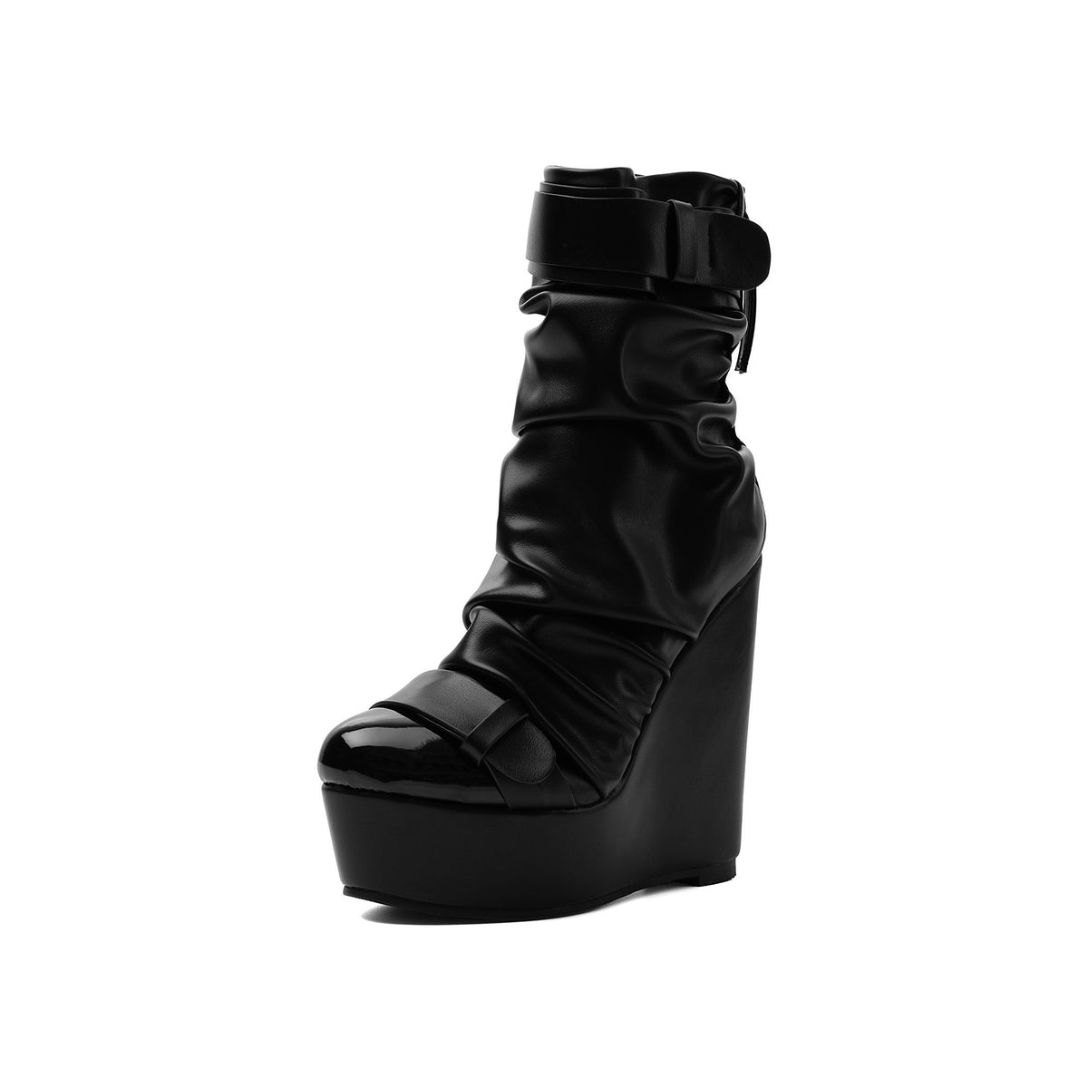 Gothic Multi-Buckle Platform Wedge Ankle Boots – Black Punk High Heel Booties