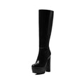 black platform knee-high boot with thick block heel
