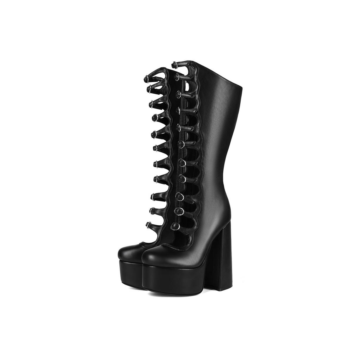 Punk Goth Hollow Buckle Platform Boots – Chunky Block High Heel Shoes