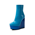 Women's Platform Wedge Ankle Boots – Bold Blue High Heel Booties