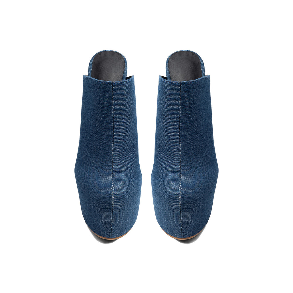Peacock Blue Denim Platform Stiletto Sandals – Peep-Toe Runway High Heels