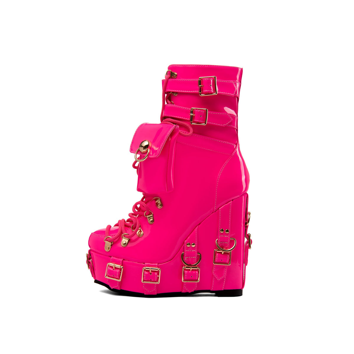 Fuchsia Gothic Multi-Buckle Platform Wedge Ankle Boots – Punk High Heel Booties