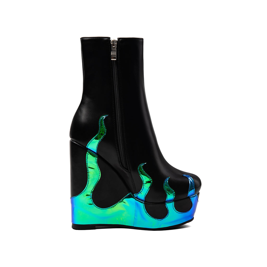 Gothic Flame Sculpted Wedge Ankle Boots – Platform Punk High Heel Booties