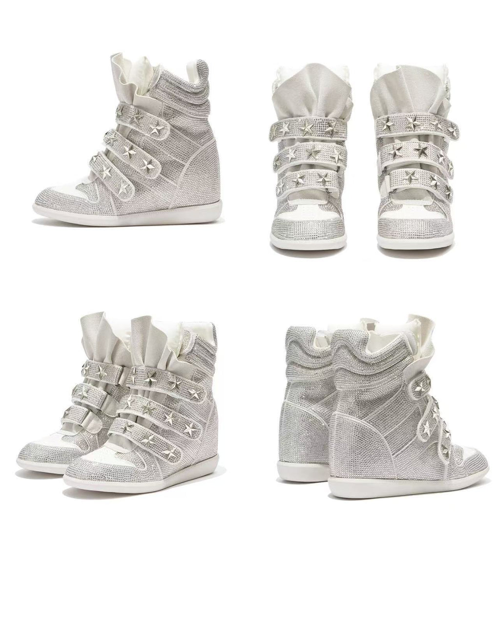 Rhinestone Platform Wedge Sneakers – Sparkly Glitter Wedge Boots
