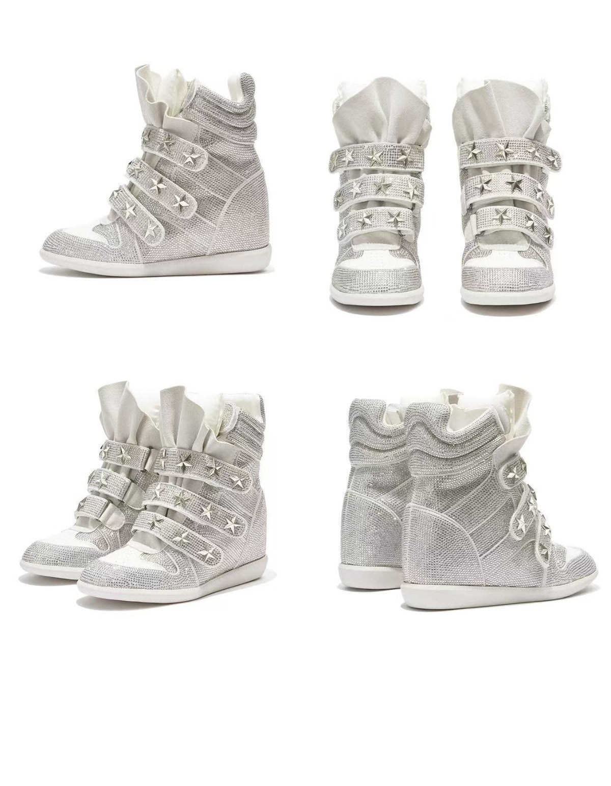 Rhinestone Platform Wedge Sneakers – Sparkly Glitter Wedge Boots