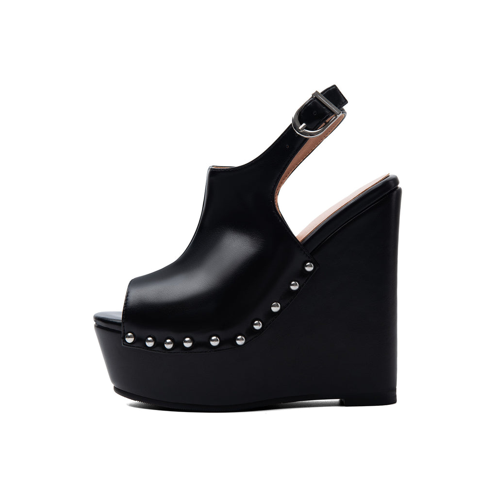 Black One-Strap Platform Wedge Sandals – Peep-Toe Evening High Heels