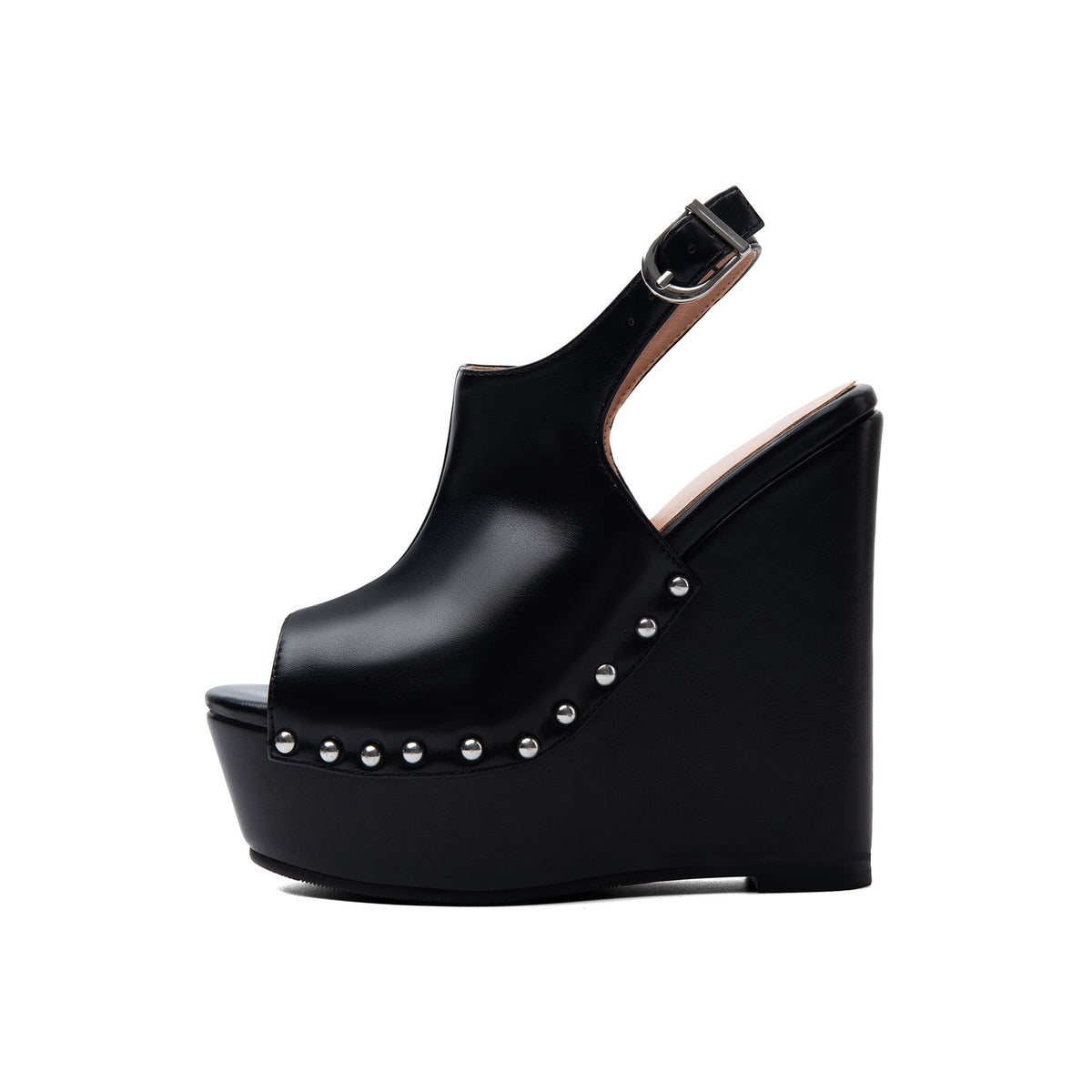 Black One-Strap Platform Wedge Sandals – Peep-Toe Evening High Heels