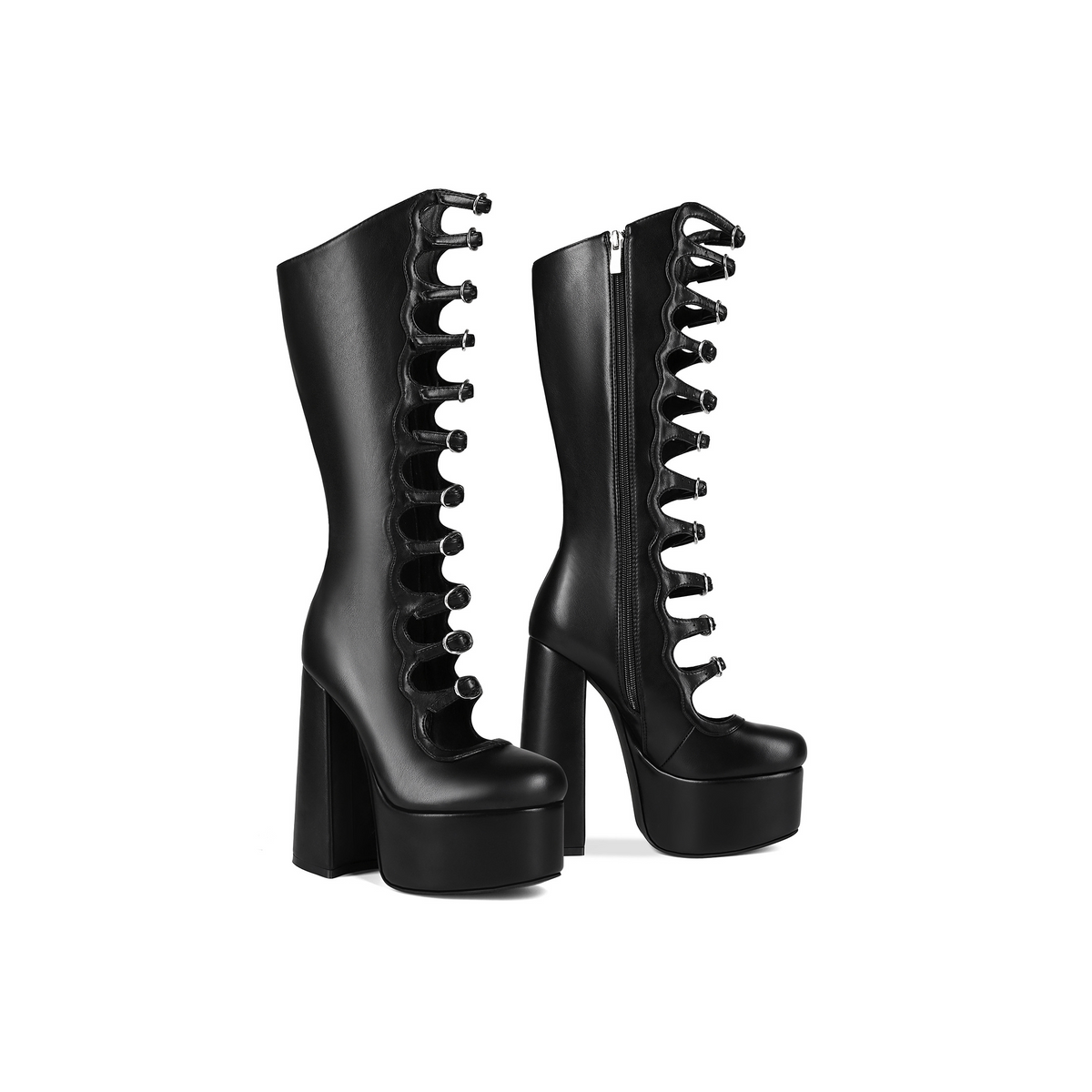 Punk Goth Hollow Buckle Platform Boots – Chunky Block High Heel Shoes