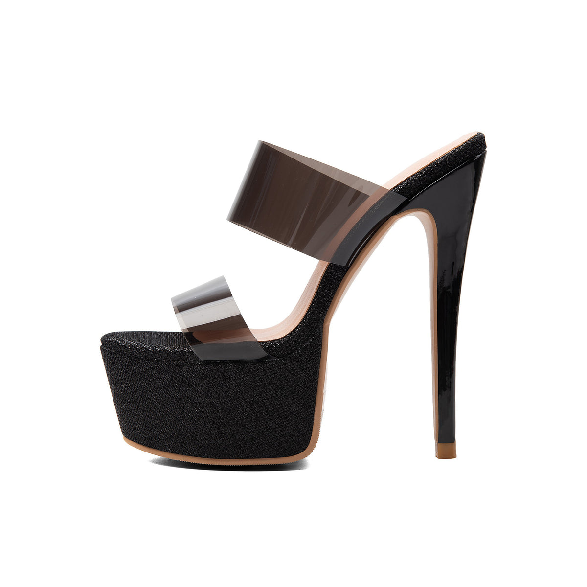 Clear PVC Platform Stiletto Sandals – Black High Heel Party Mules